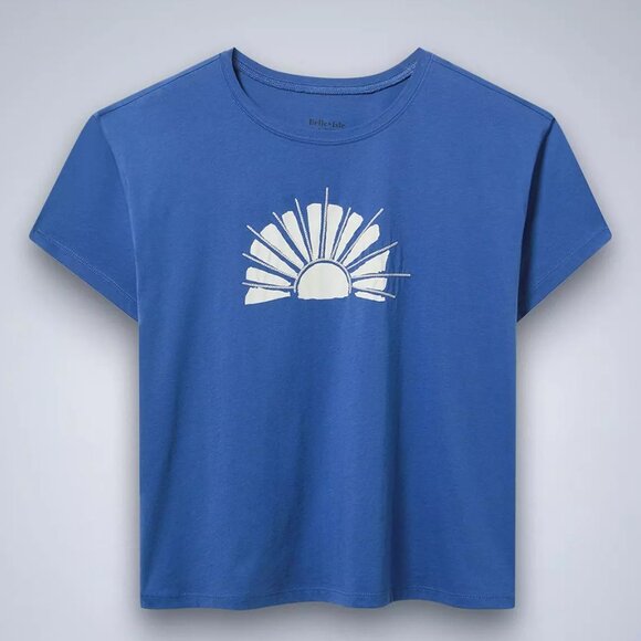 Torrid Tee 3X Blue Isle Blue Embroidered Sun Crew Relaxed Fit Plus Size Cotton - Picture 3 of 4